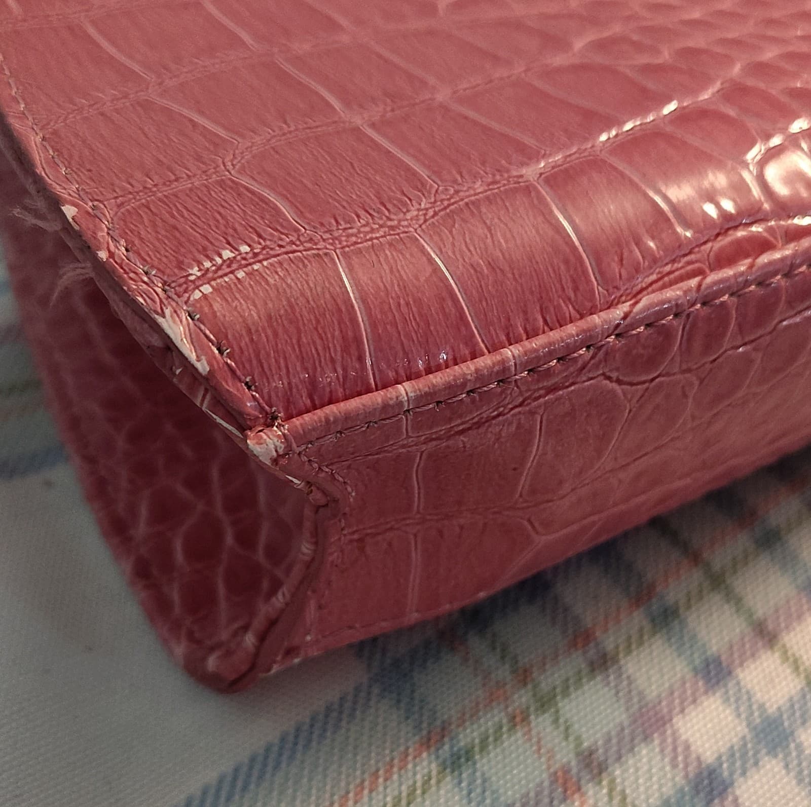 Liz Claiborne Crocodile Embossed Shoulder Bag Pink Gold Hardware Small - Thumbnail 7