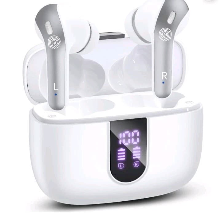 X8 Bluetooth 5.4 In-Ear Earbuds, Dual Display, Touch Control, White/Silver
