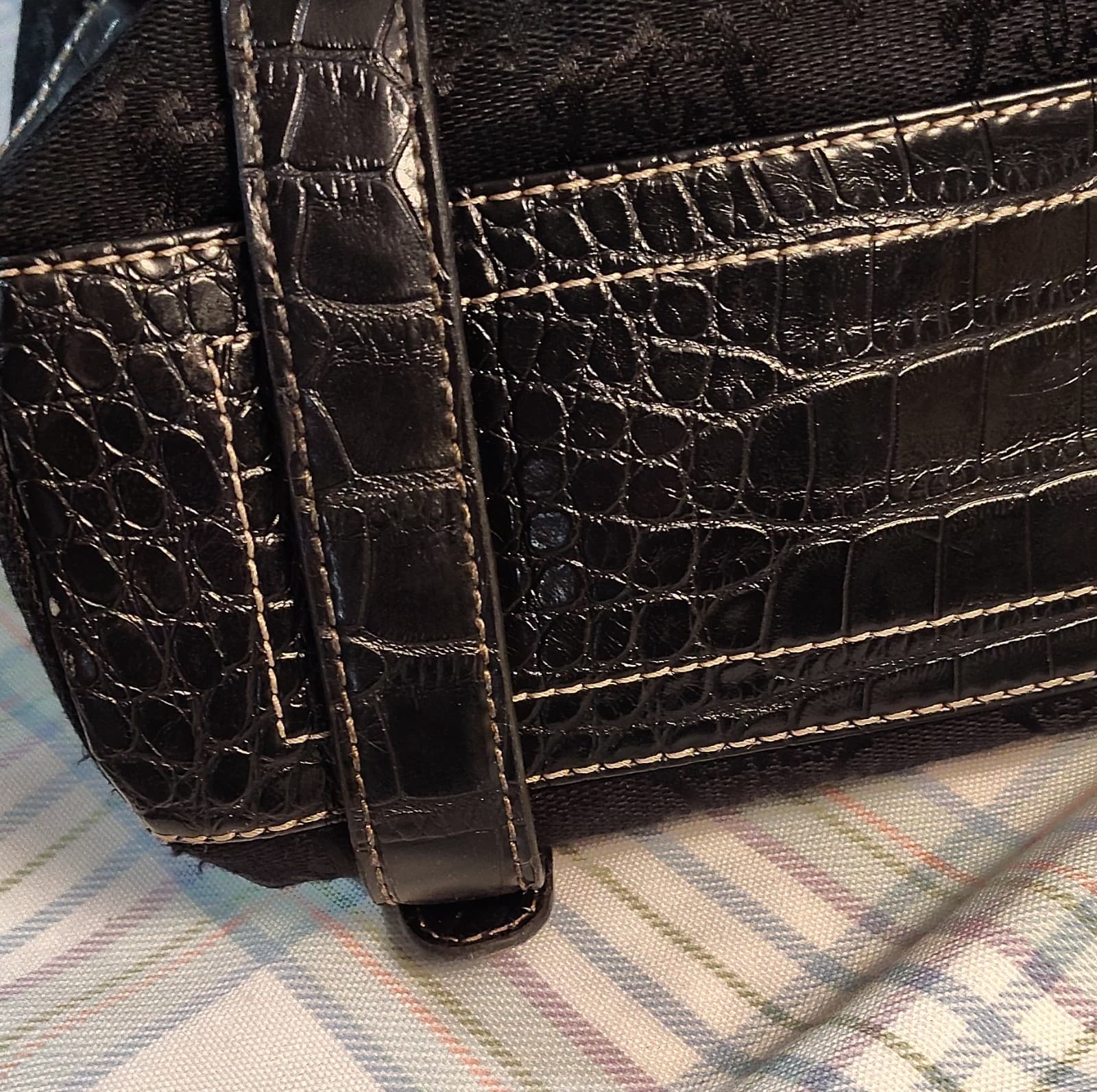 Mercer & Madison Studded Jacquard Shoulder Bag Black Buckle Accent Designer - Thumbnail 9