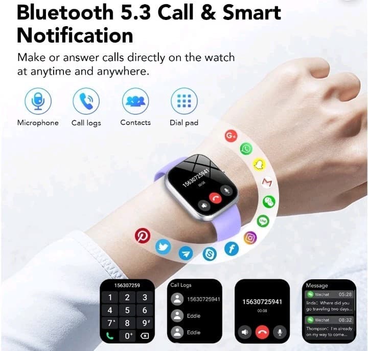 NIB Smart Bracelet 1.91" HD Screen Bluetooth Call Fitness Tracker Silver Purple - Thumbnail 8
