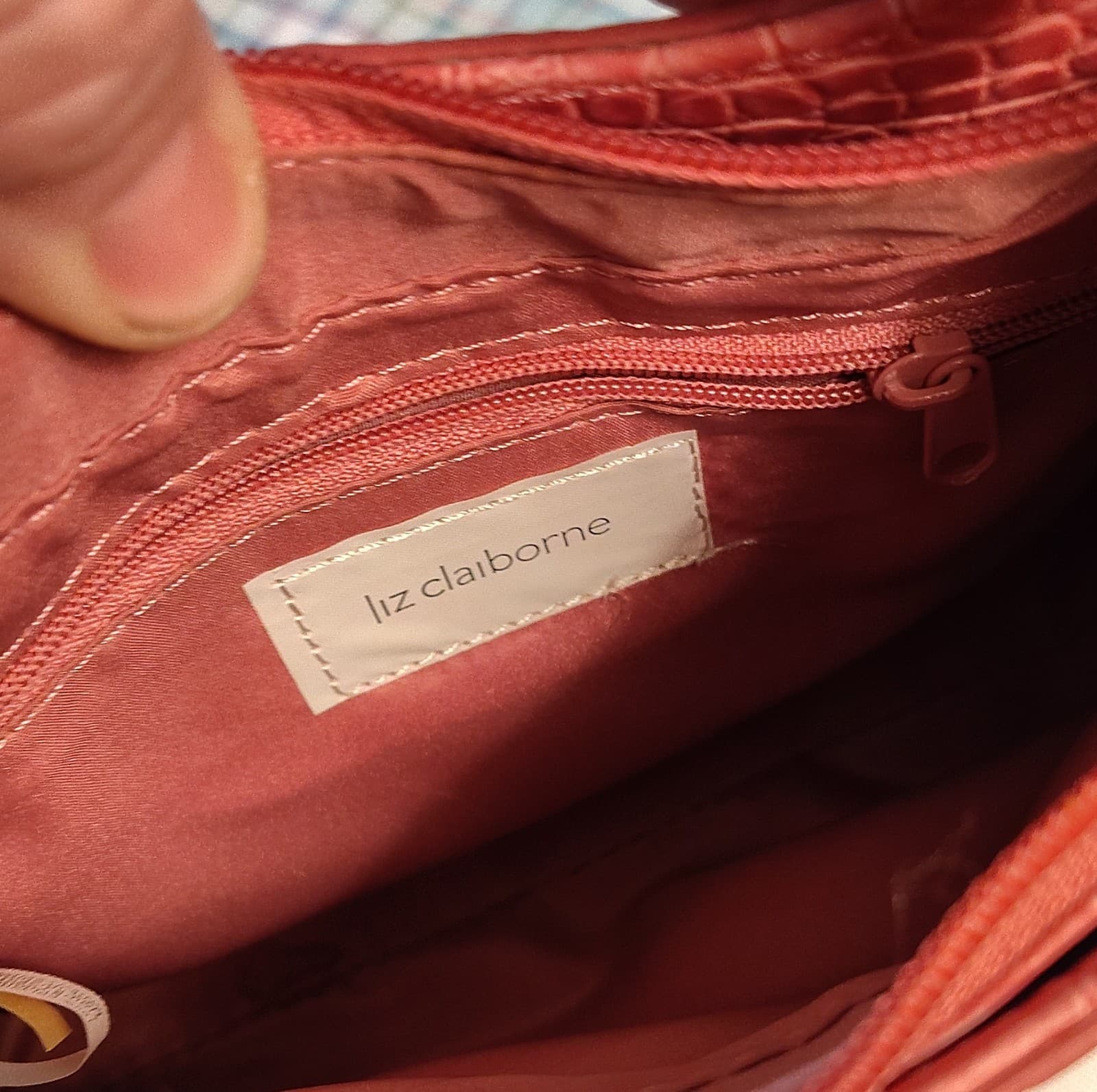 Liz Claiborne Crocodile Embossed Shoulder Bag Pink Gold Hardware Small - Thumbnail 9