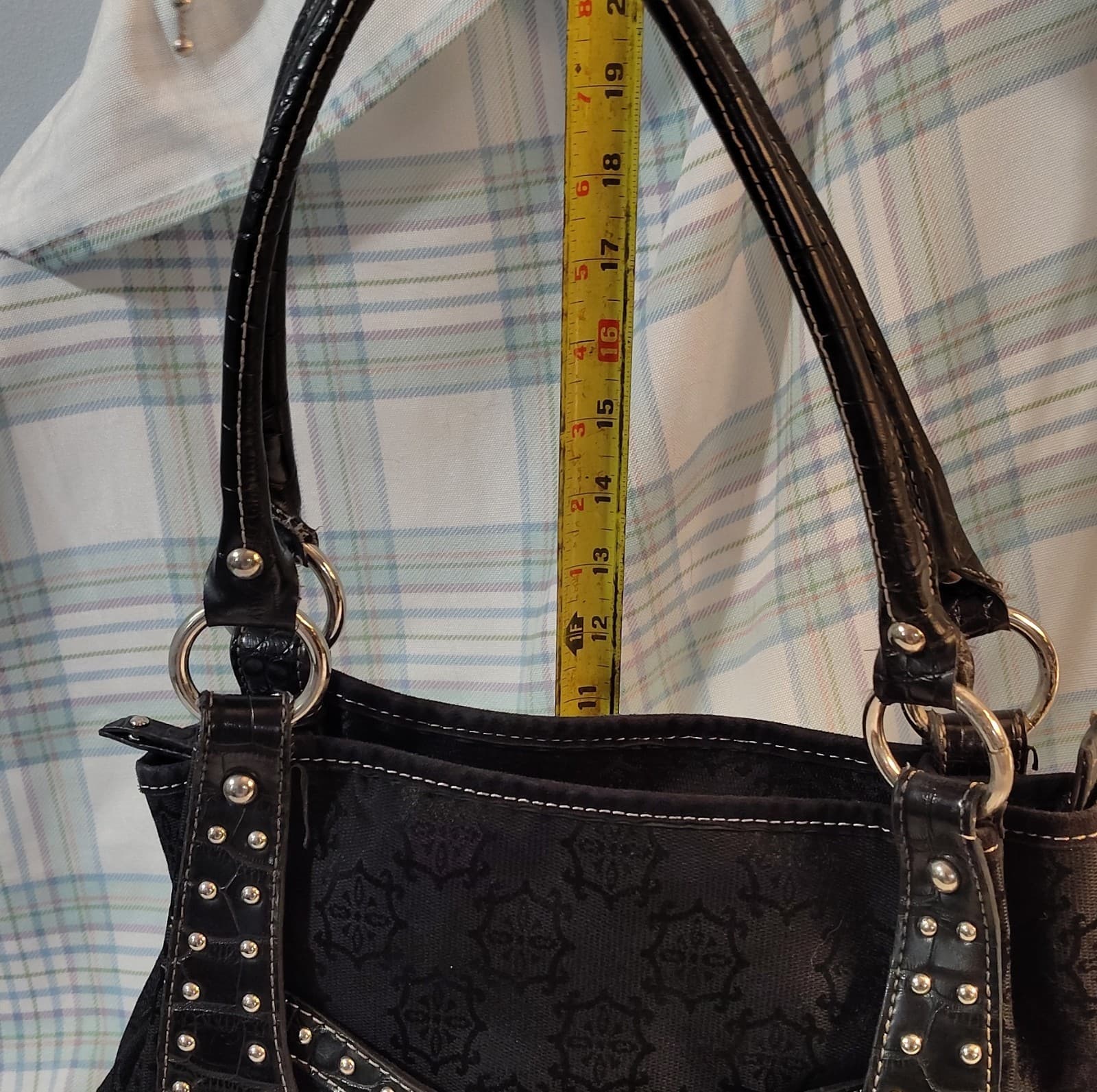 Mercer & Madison Studded Jacquard Shoulder Bag Black Buckle Accent Designer - Thumbnail 19