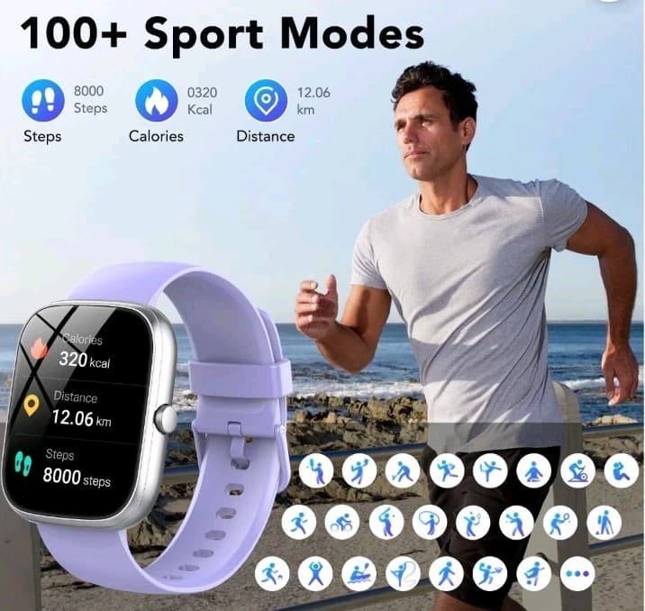 NIB Smart Bracelet 1.91" HD Screen Bluetooth Call Fitness Tracker Silver Purple - Thumbnail 5