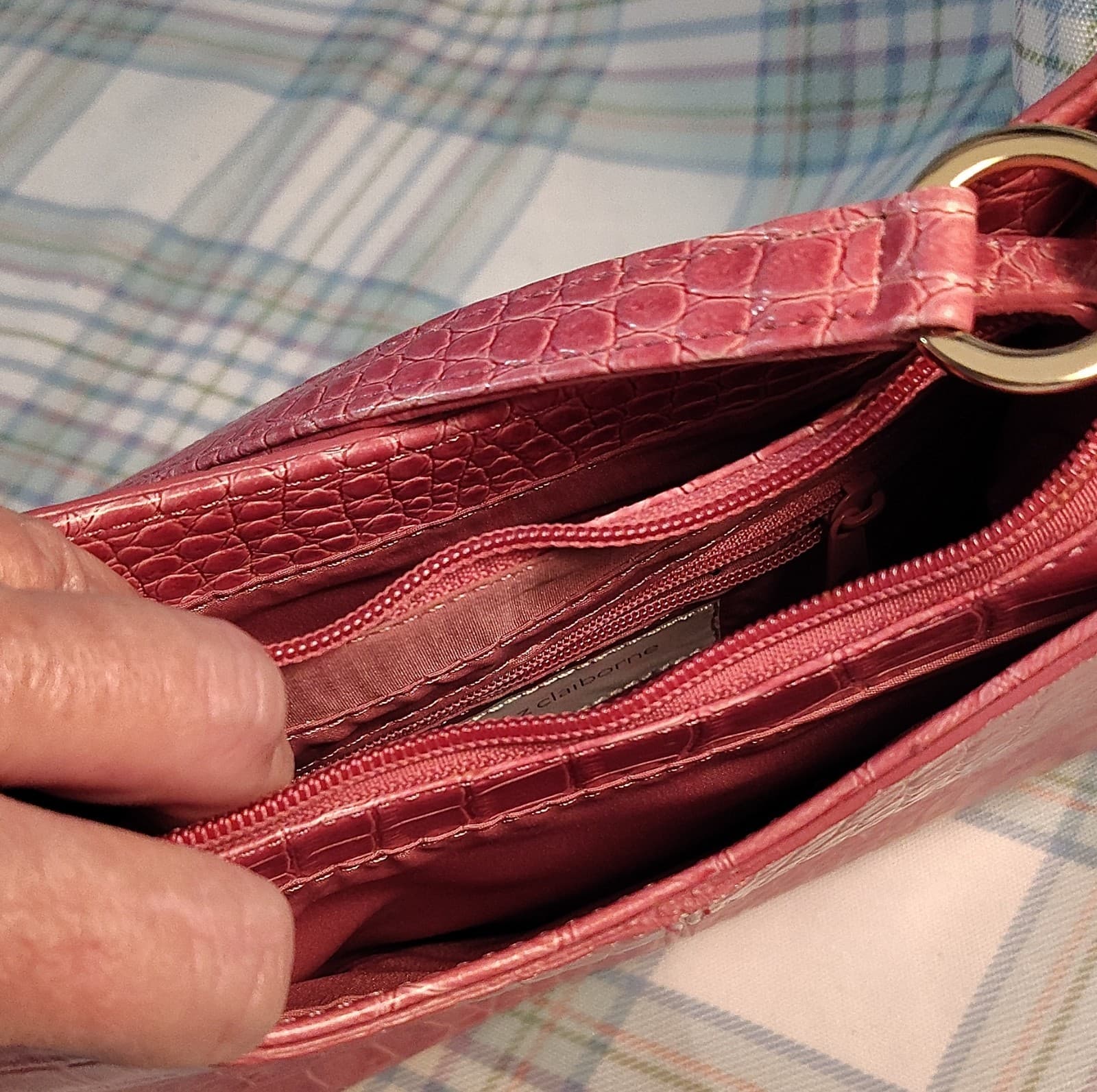 Liz Claiborne Crocodile Embossed Shoulder Bag Pink Gold Hardware Small - Thumbnail 13