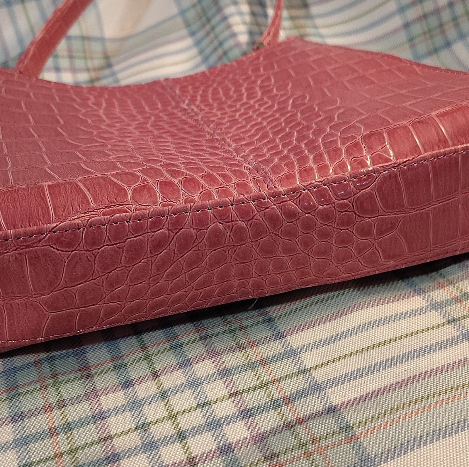 Liz Claiborne Crocodile Embossed Shoulder Bag Pink Gold Hardware Small - Thumbnail 8