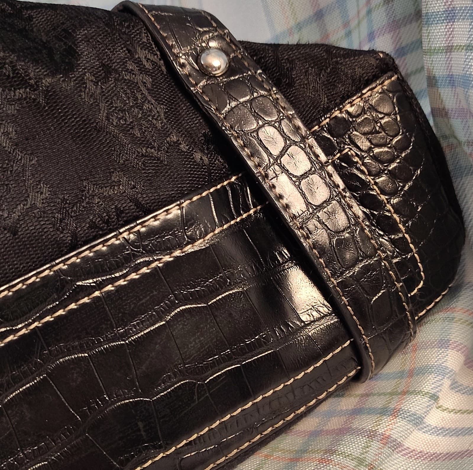 Mercer & Madison Studded Jacquard Shoulder Bag Black Buckle Accent Designer - Thumbnail 10