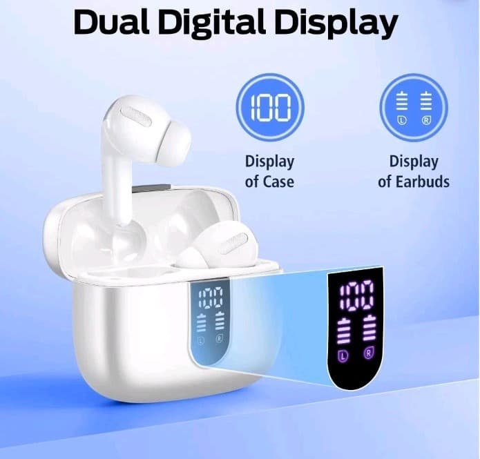 X8 Bluetooth 5.4 In-Ear Earbuds, Dual Display, Touch Control, White/Silver - Thumbnail 9