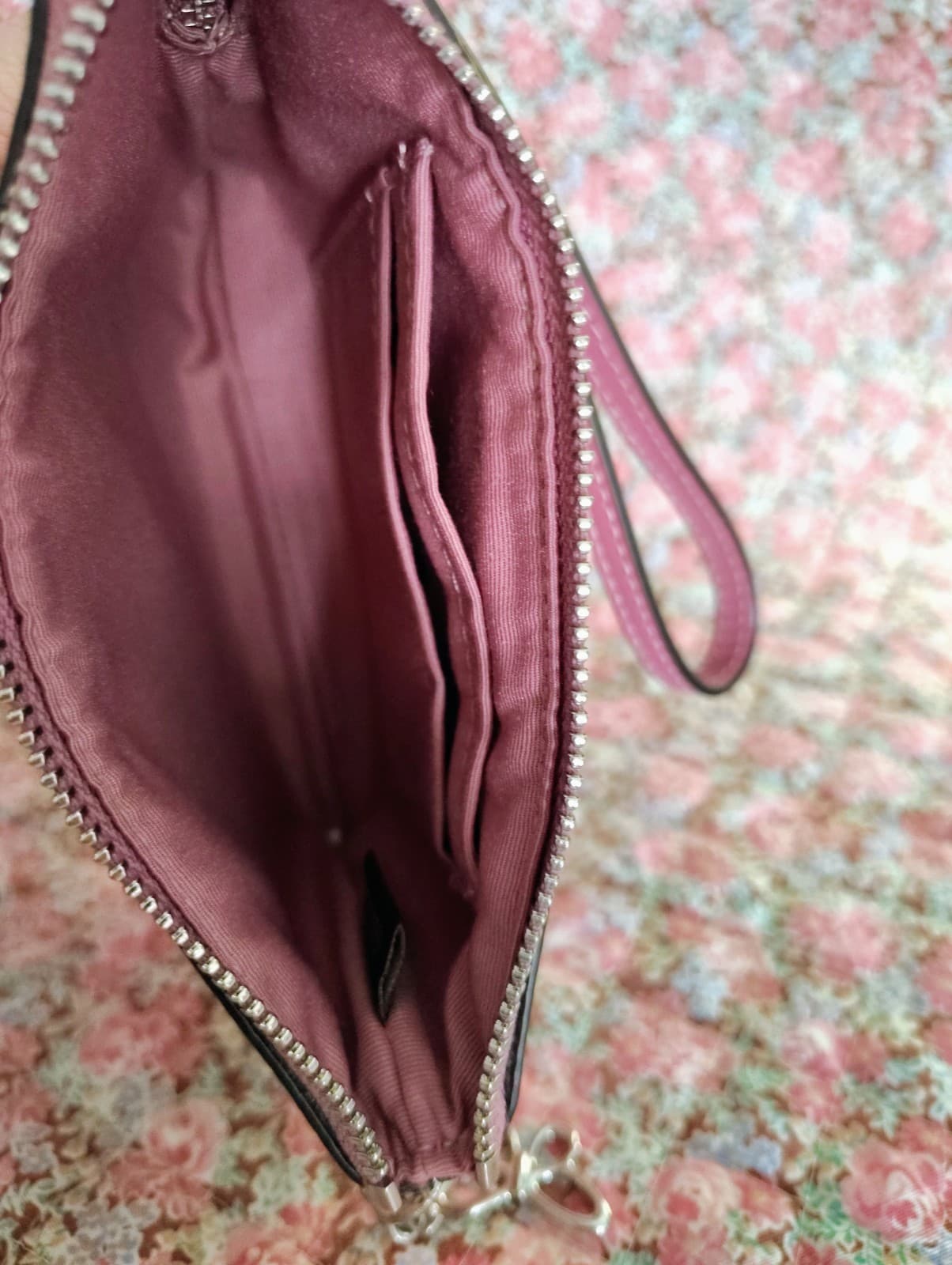 Coach Pink Floral Zip Wristlet With Butterfly and Coach C Bag Charms - Thumbnail 9
