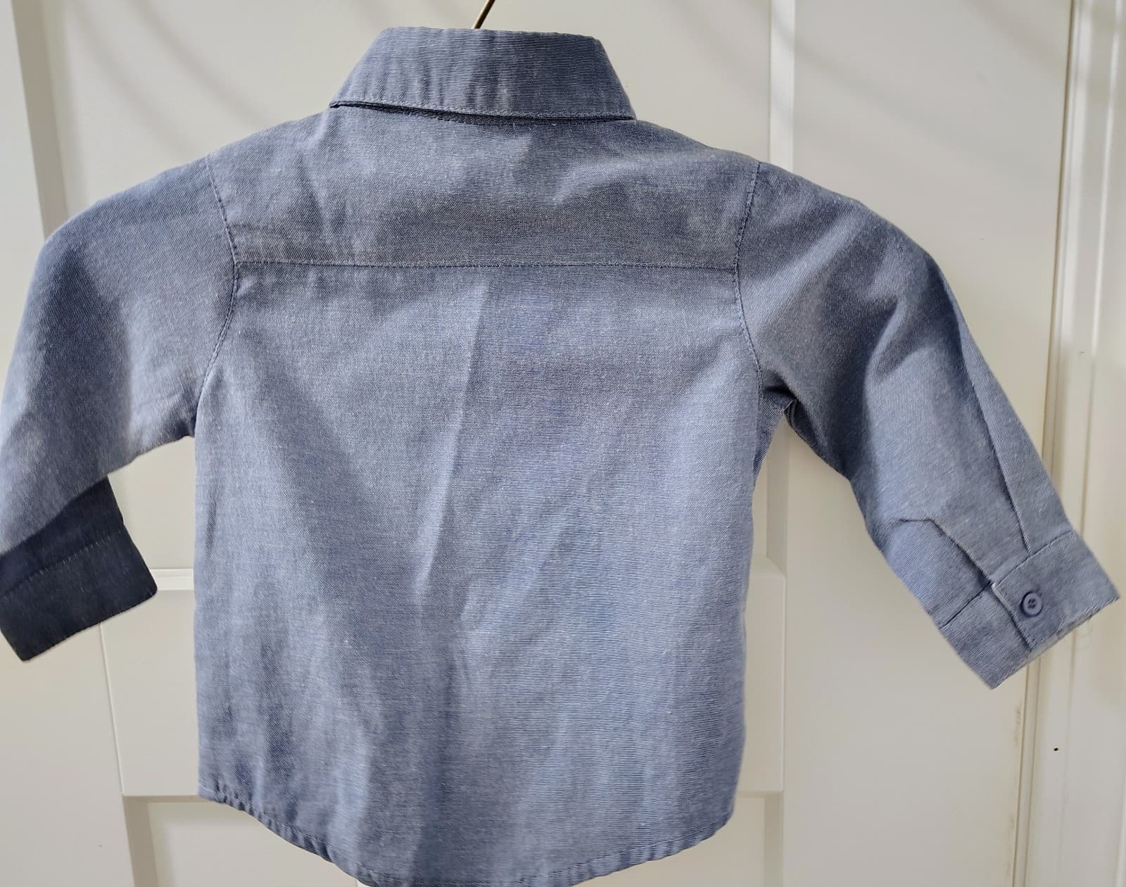 Baby Boy Dress Shirt By baby Boyz, Blue Linen, 18 Months - Thumbnail 4