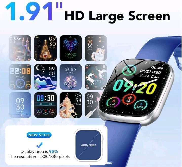 NIB 1.91" HD Screen Smart Bracelet Bluetooth Blue Silicone Multifunctional - Thumbnail 3