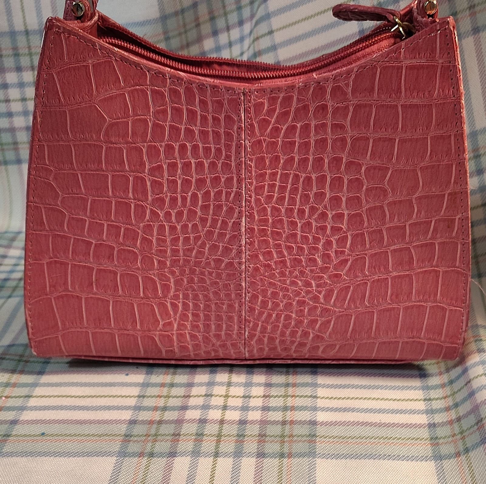 Liz Claiborne Crocodile Embossed Shoulder Bag Pink Gold Hardware Small - Thumbnail 4