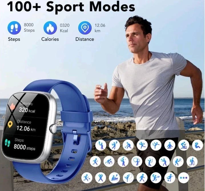 NIB 1.91" HD Screen Smart Bracelet Bluetooth Blue Silicone Multifunctional - Thumbnail 7
