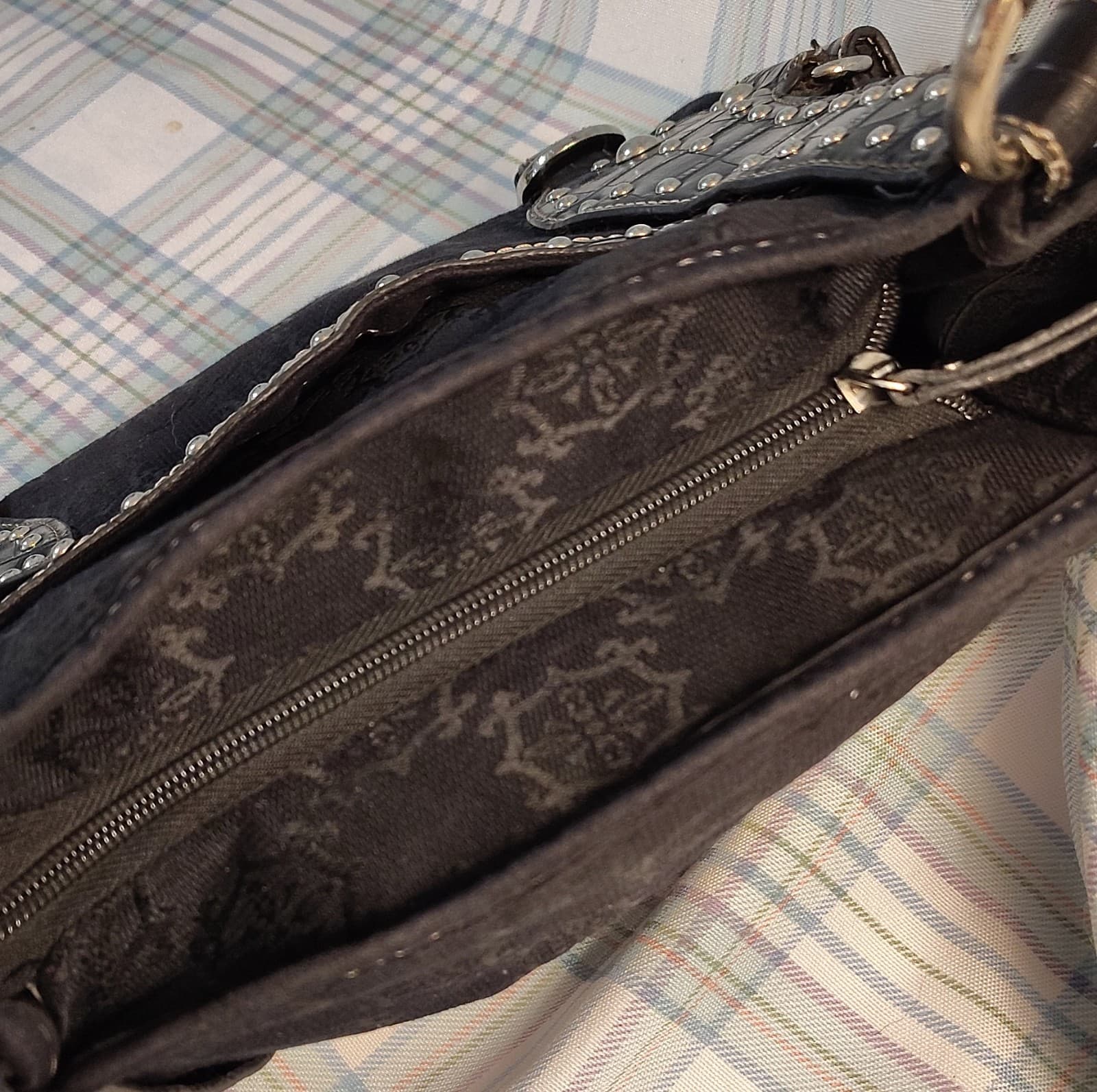 Mercer & Madison Studded Jacquard Shoulder Bag Black Buckle Accent Designer - Thumbnail 14