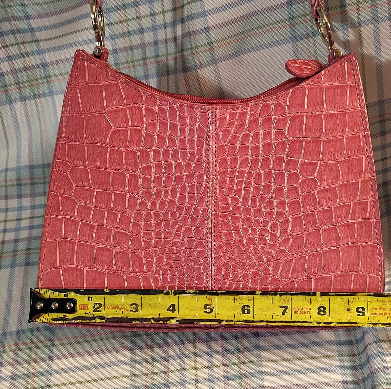 Liz Claiborne Crocodile Embossed Shoulder Bag Pink Gold Hardware Small - Thumbnail 14