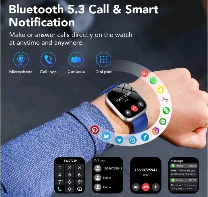 NIB 1.91" HD Screen Smart Bracelet Bluetooth Blue Silicone Multifunctional - Thumbnail 5