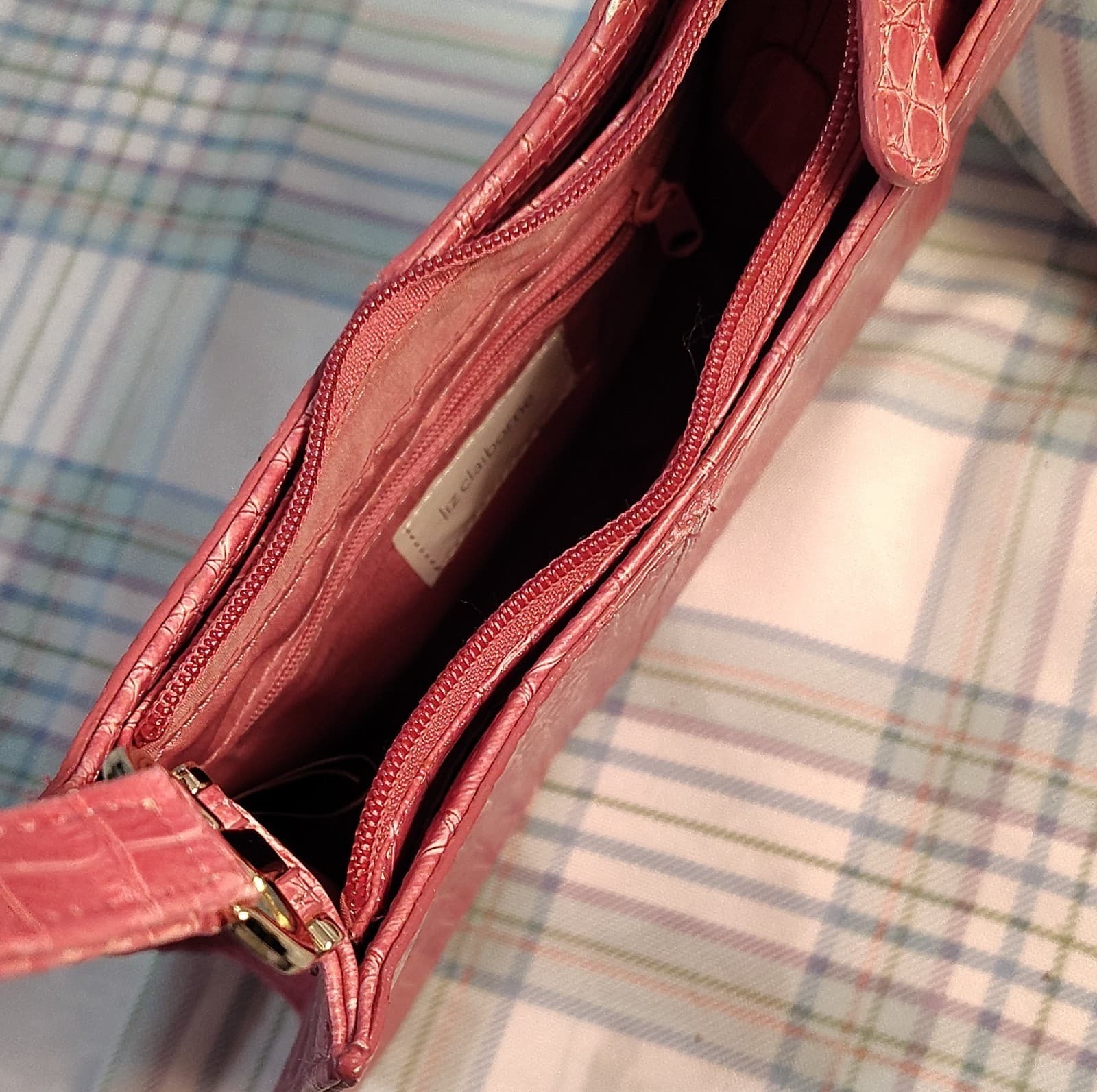 Liz Claiborne Crocodile Embossed Shoulder Bag Pink Gold Hardware Small - Thumbnail 10