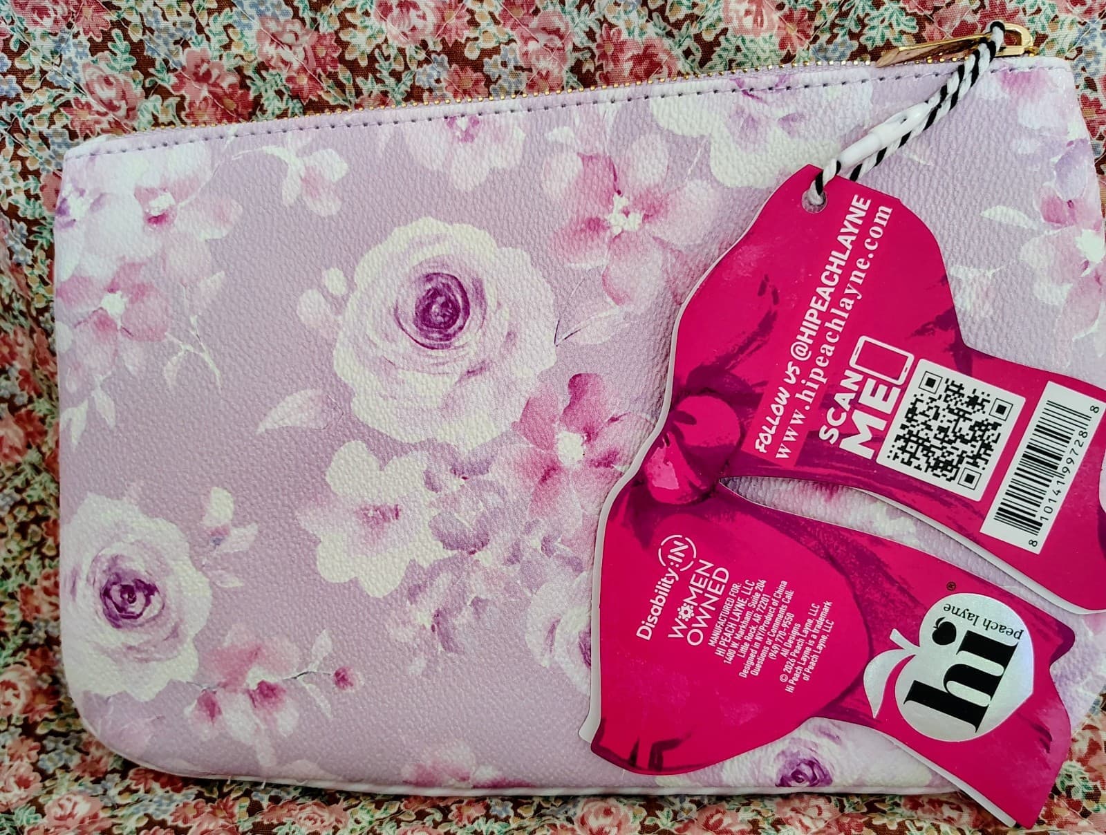 Hi Peach Layne purple floral large zipper pouch - Thumbnail 2