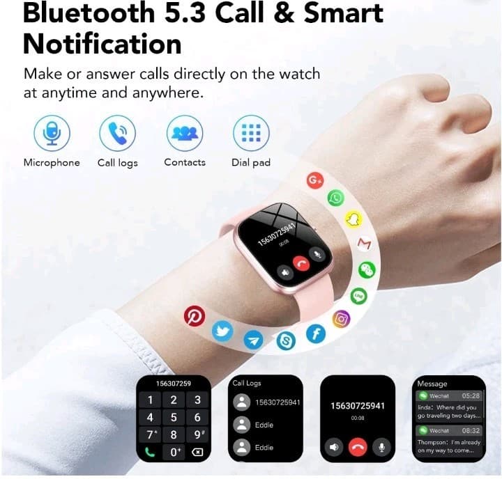 NIB Pink Smart Bracelet 1.91" HD Screen Bluetooth Water-Resistant Android iOS - Thumbnail 8