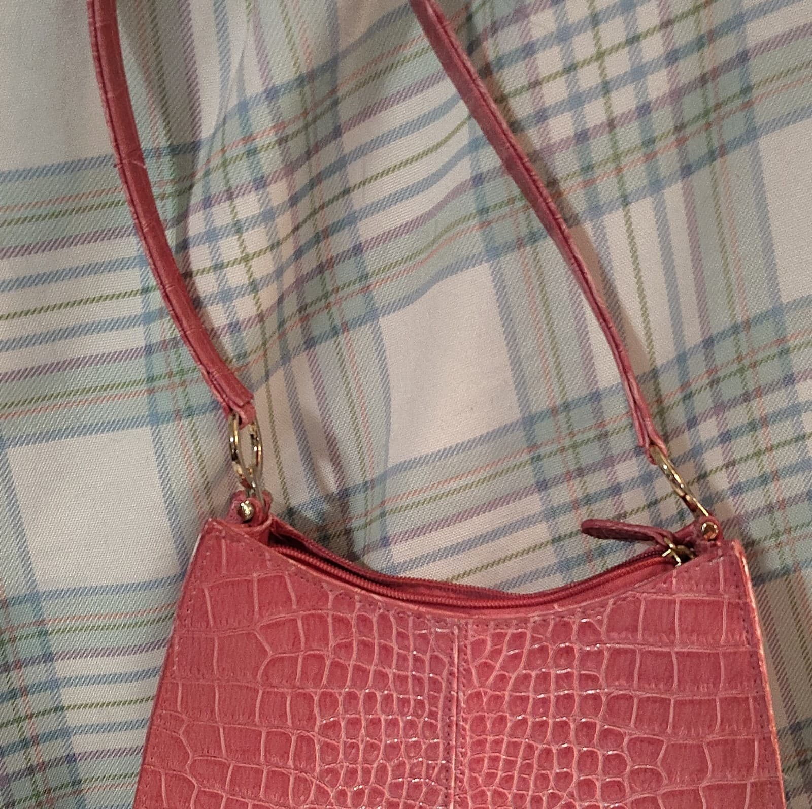 Liz Claiborne Crocodile Embossed Shoulder Bag Pink Gold Hardware Small - Thumbnail 3