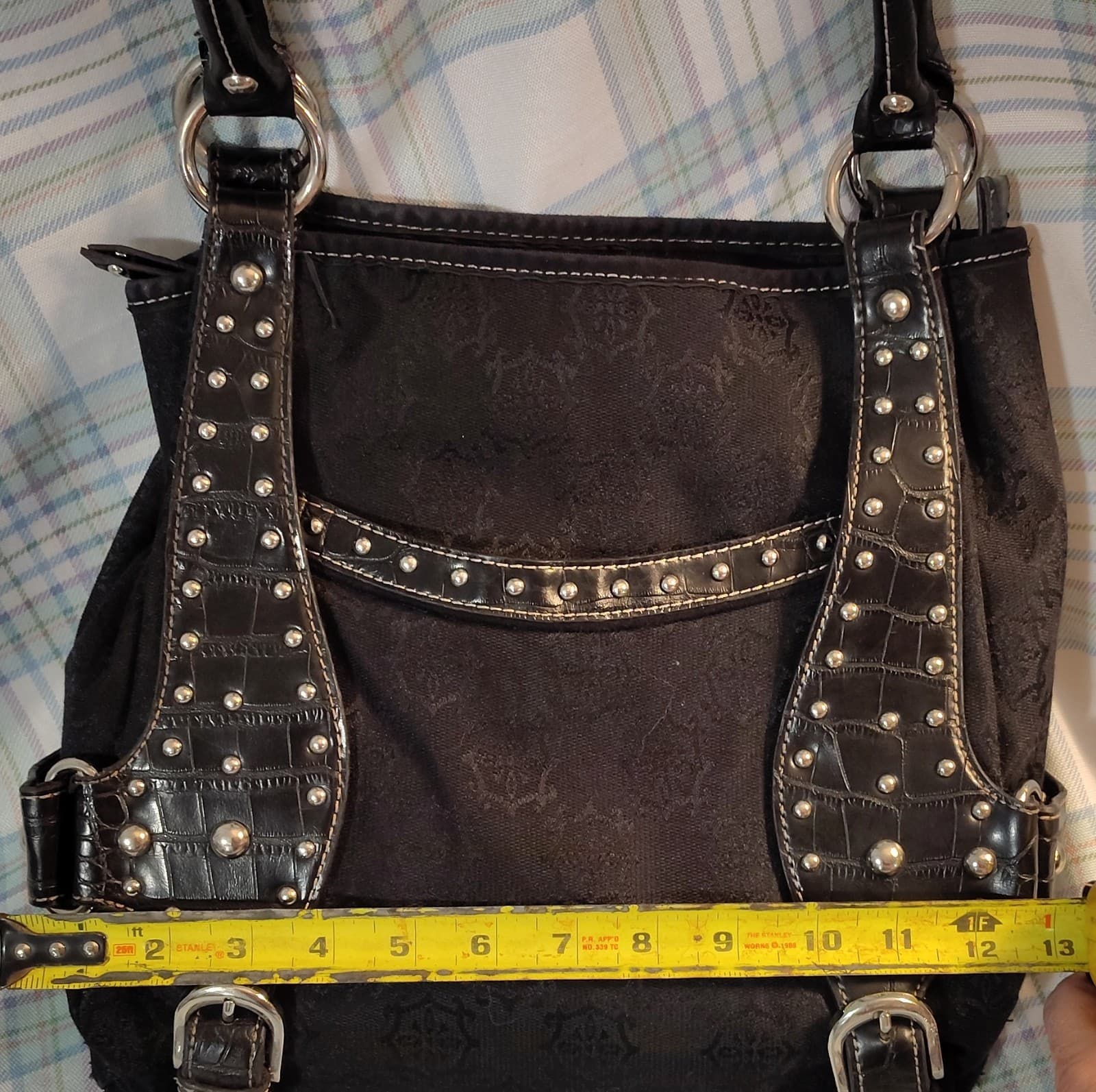 Mercer & Madison Studded Jacquard Shoulder Bag Black Buckle Accent Designer - Thumbnail 20