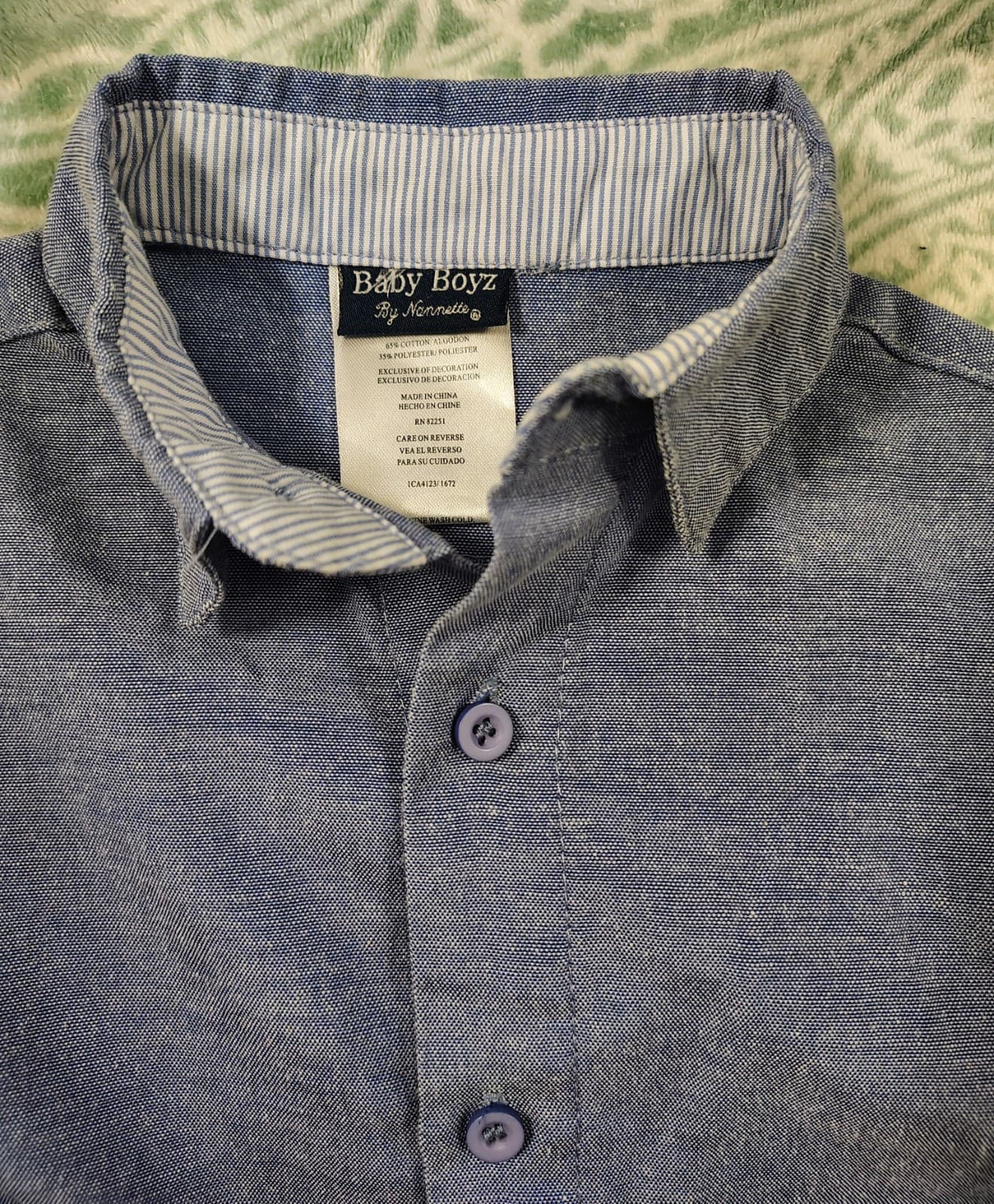 Baby Boy Dress Shirt By baby Boyz, Blue Linen, 18 Months - Thumbnail 2