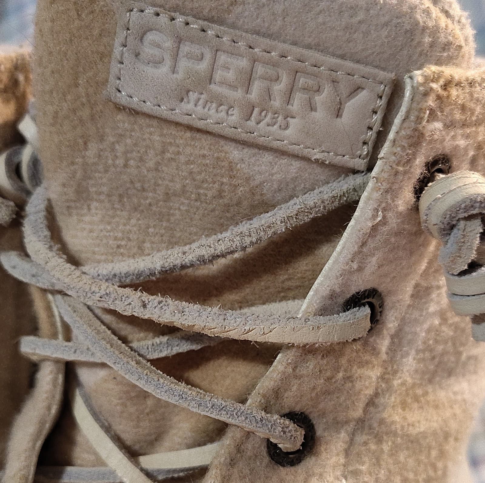 Sperry STS88318 Plaid Wool Blend Ankle Duck Boots Beige White Lace Rubber Sole - Thumbnail 4