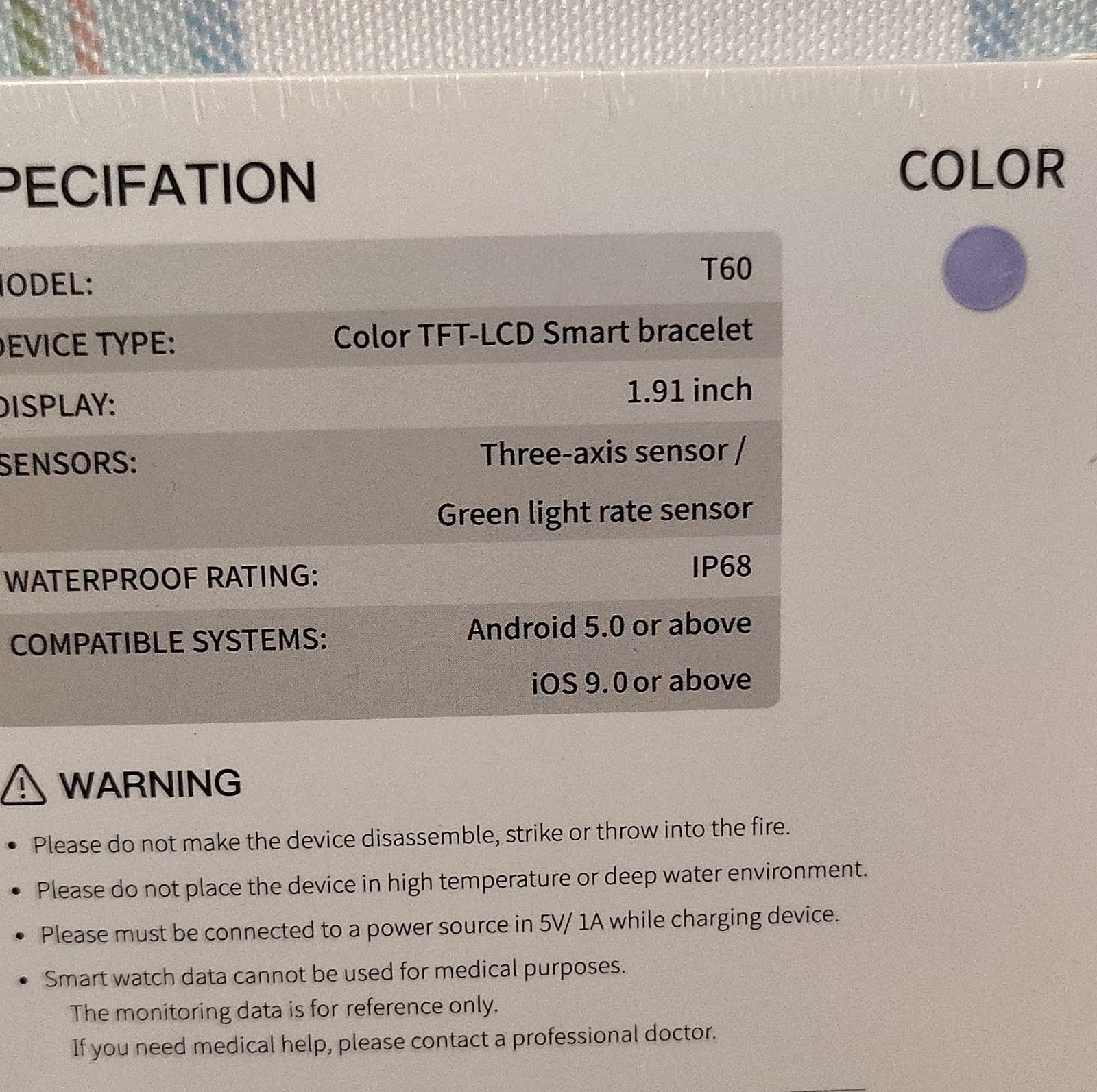 NIB Smart Bracelet 1.91" HD Screen Bluetooth Call Fitness Tracker Silver Purple - Thumbnail 3
