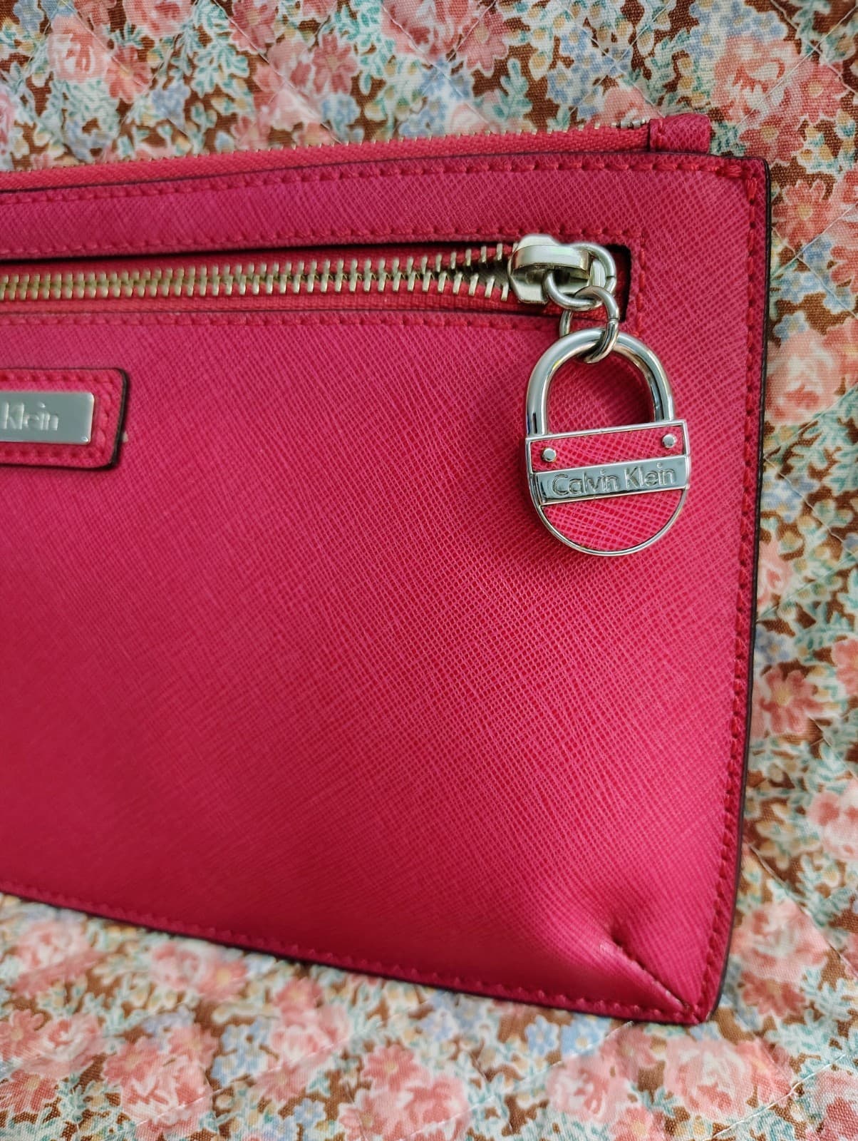 NWOT Calvin Klein Hot Pink Clutch With Strap And Lock Charm