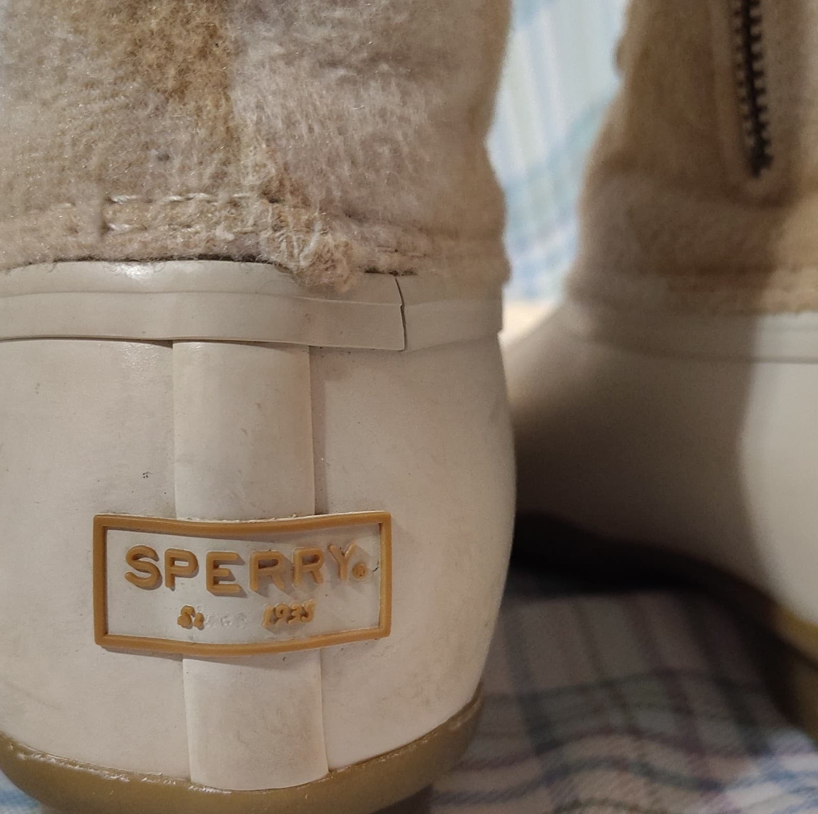 Sperry STS88318 Plaid Wool Blend Ankle Duck Boots Beige White Lace Rubber Sole - Thumbnail 12