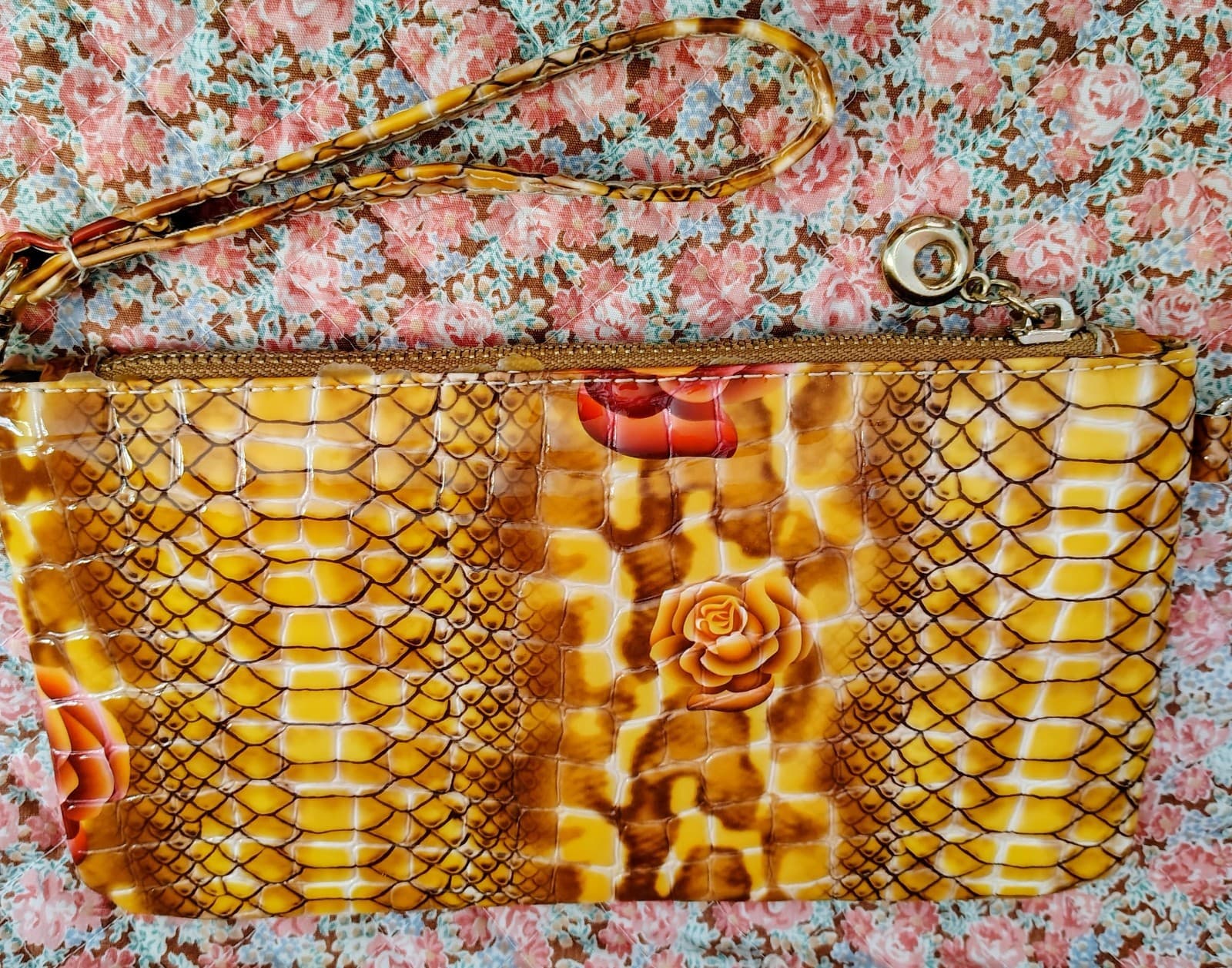 Wallet, Faux Leather, Shiny, Snakeskin Theme, Gold Charm - Thumbnail 3