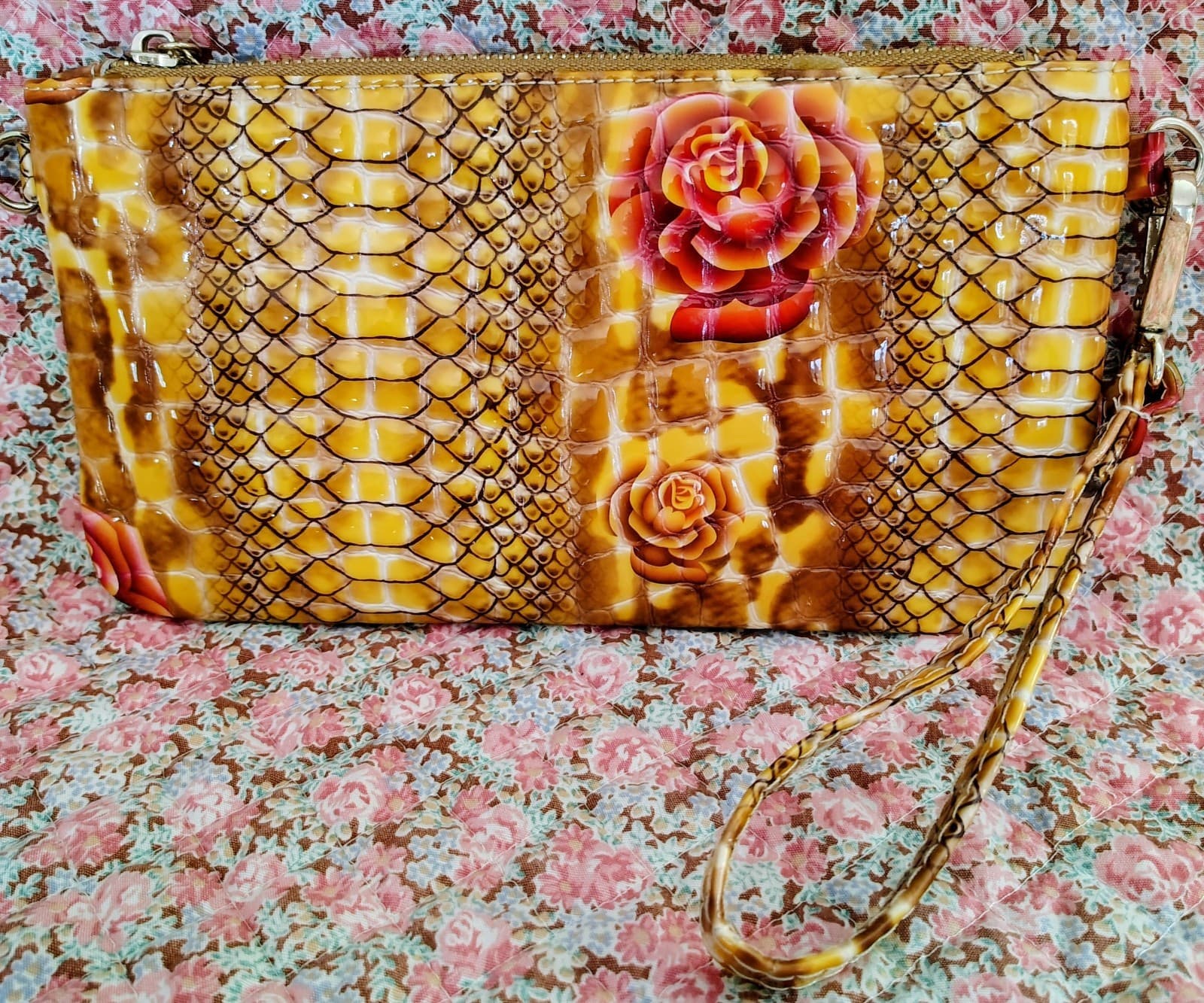 Wallet, Faux Leather, Shiny, Snakeskin Theme, Gold Charm - Thumbnail 2