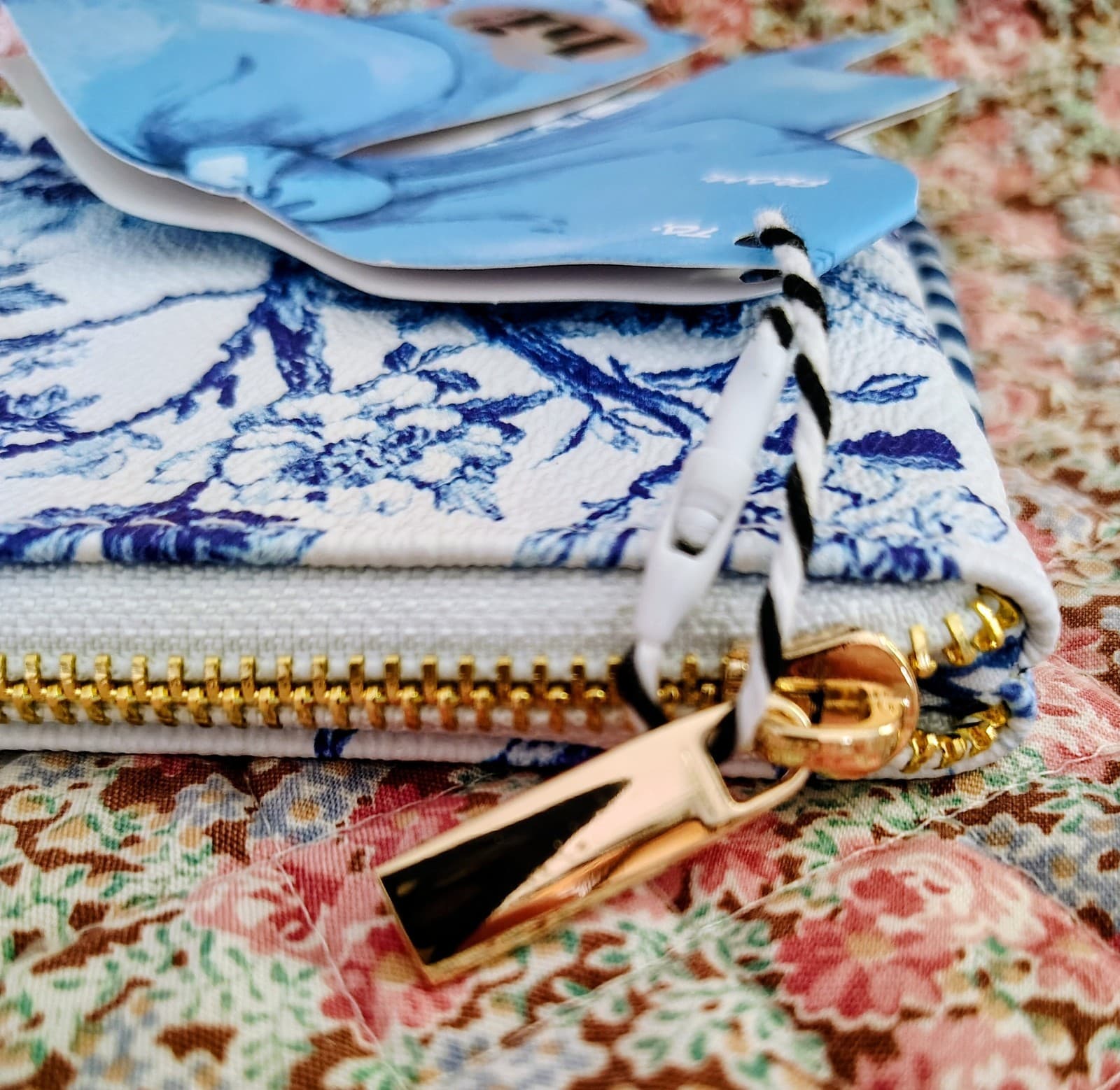 Hi Peach Layne Blue Toile Large Zipper Pouch - Thumbnail 4