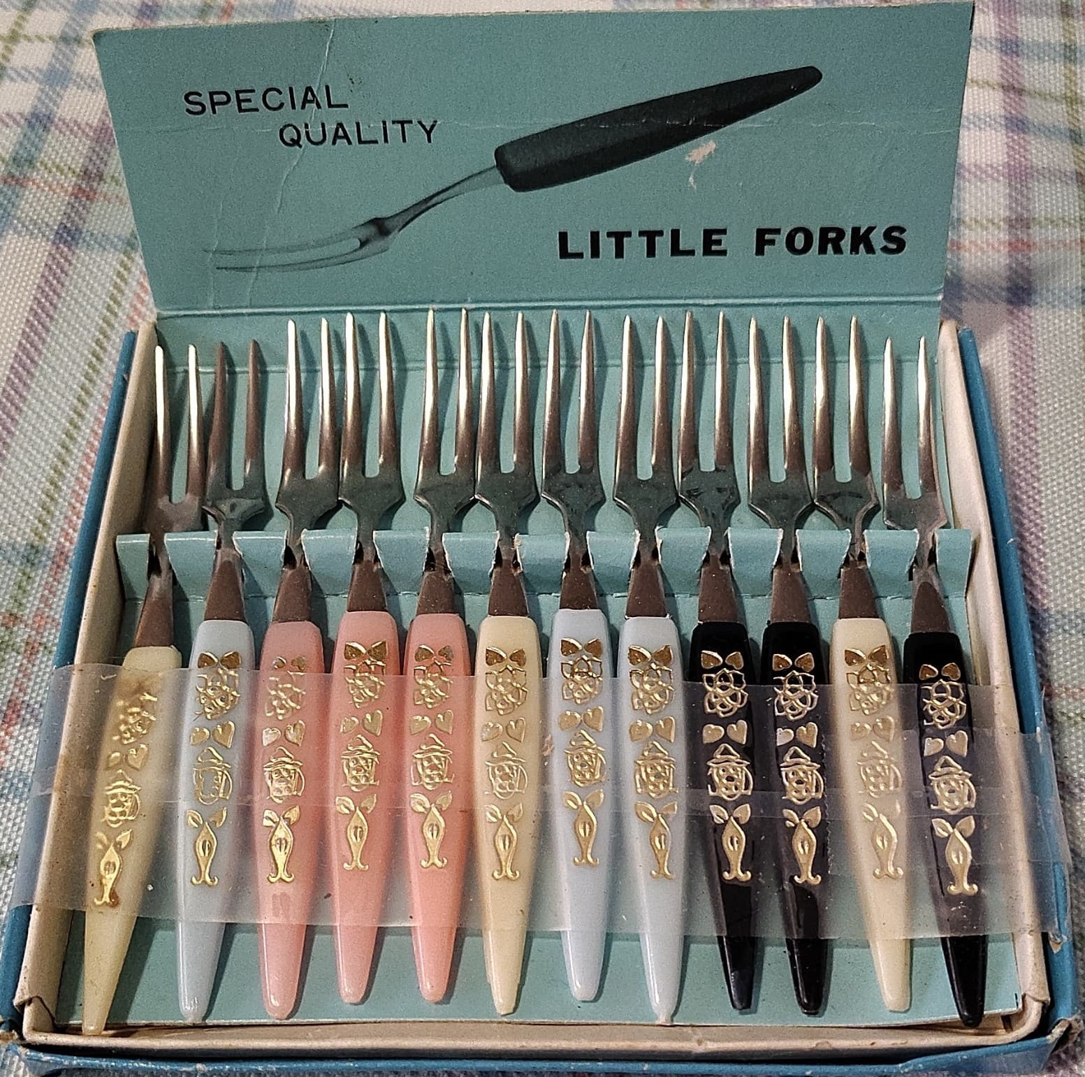 Vintage NIB Stainless Steel Little Forks Set of 12, Multicolor Floral Handles