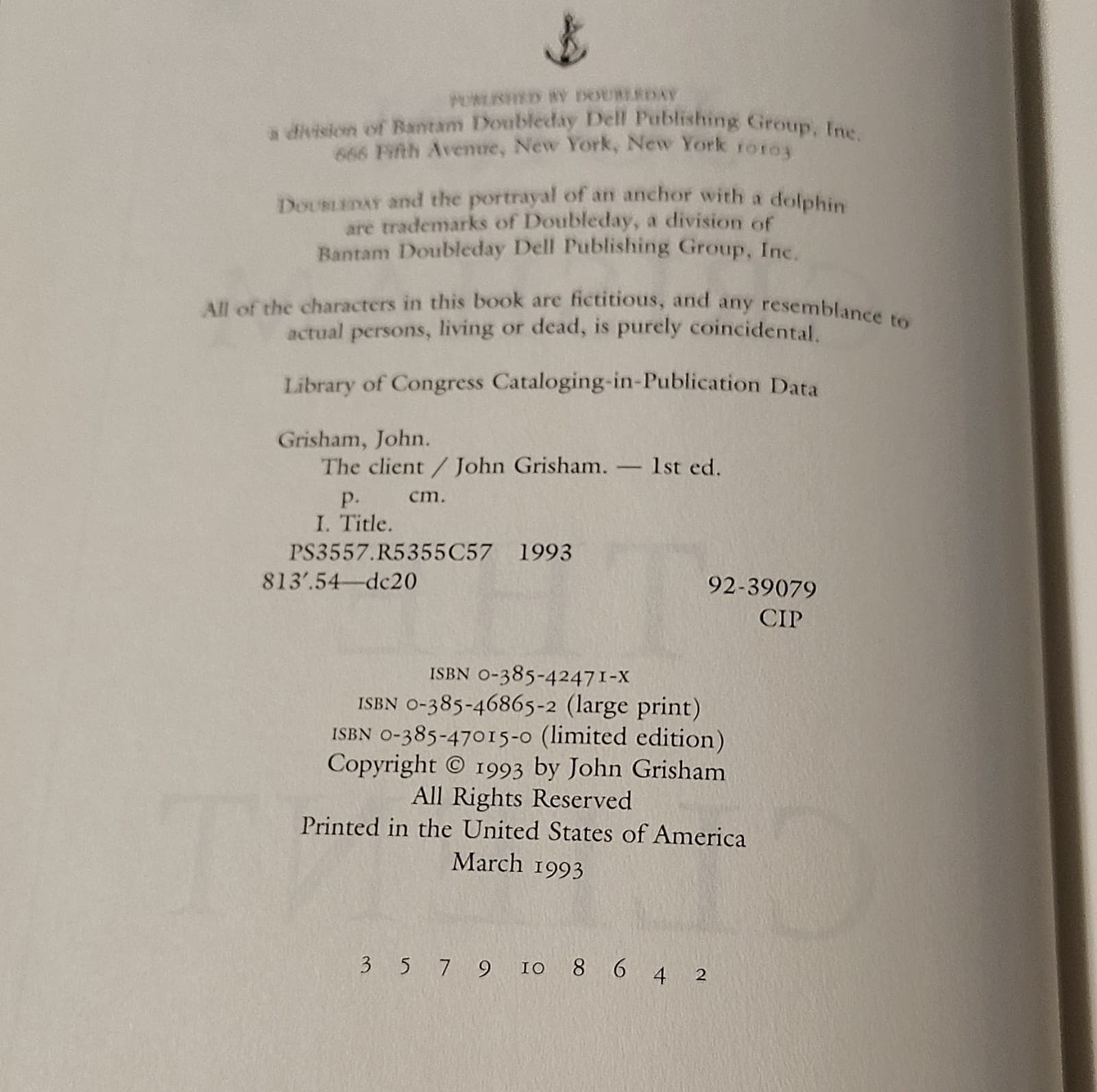 Client: A Novel by John Grisham, Hardcover 1993, Large Type, First Ed - Thumbnail 11