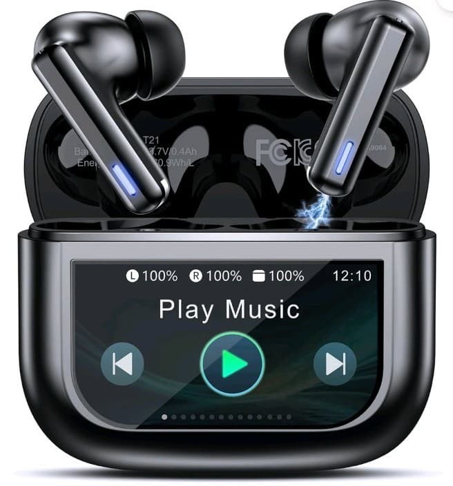 NIB T21 Bluetooth In-Ear Earbuds, LCD Touch Screen, ANC, Equalizer, Black - Thumbnail 2