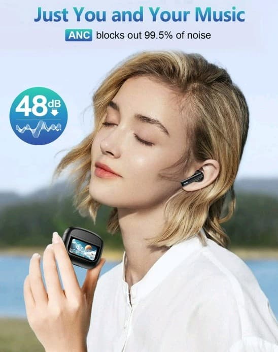 NIB T21 Bluetooth In-Ear Earbuds, LCD Touch Screen, ANC, Equalizer, Black - Thumbnail 22