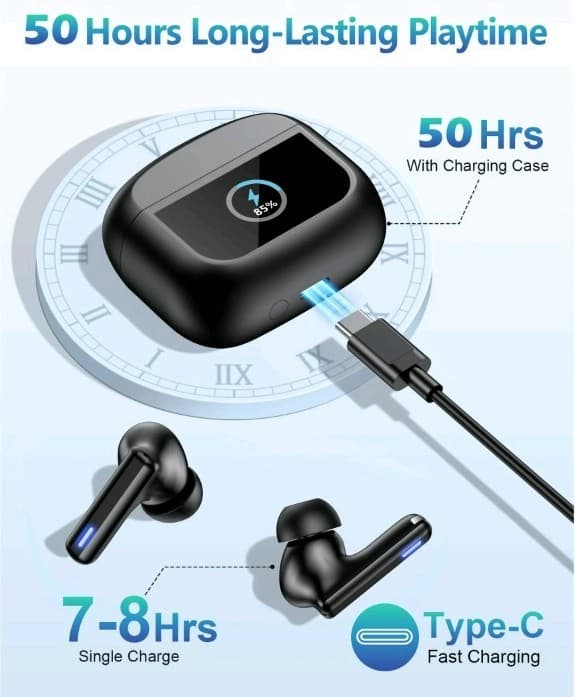 NIB T21 Bluetooth In-Ear Earbuds, LCD Touch Screen, ANC, Equalizer, Black - Thumbnail 21