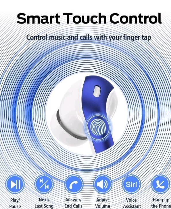 NEW Bluetooth 5.4 Wireless Earbuds Dual Display Touch Control Blue - Thumbnail 12