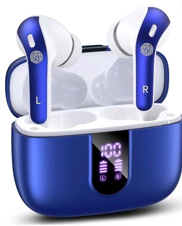 NEW Bluetooth 5.4 Wireless Earbuds Dual Display Touch Control Blue