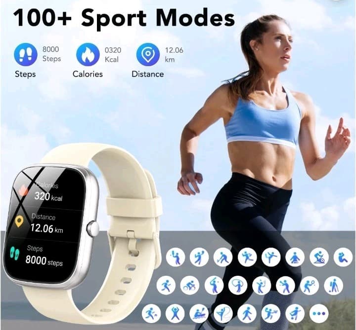 Smart Bracelet 1.91" HD Touch Screen Fitness Tracker Bluetooth Call Beige Band - Thumbnail 5