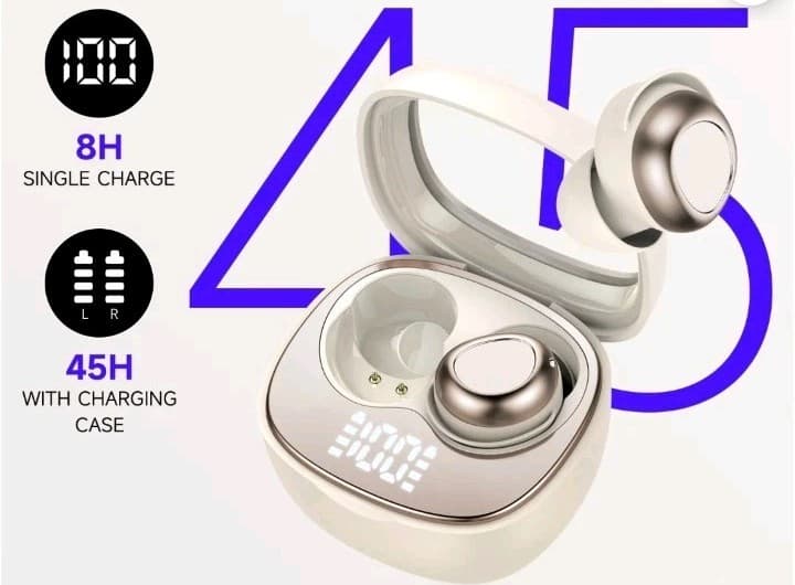 Bluetooth Ear-Hook In-Ear Earbuds IPX7 Waterproof Noise Cancel Beige - Thumbnail 8