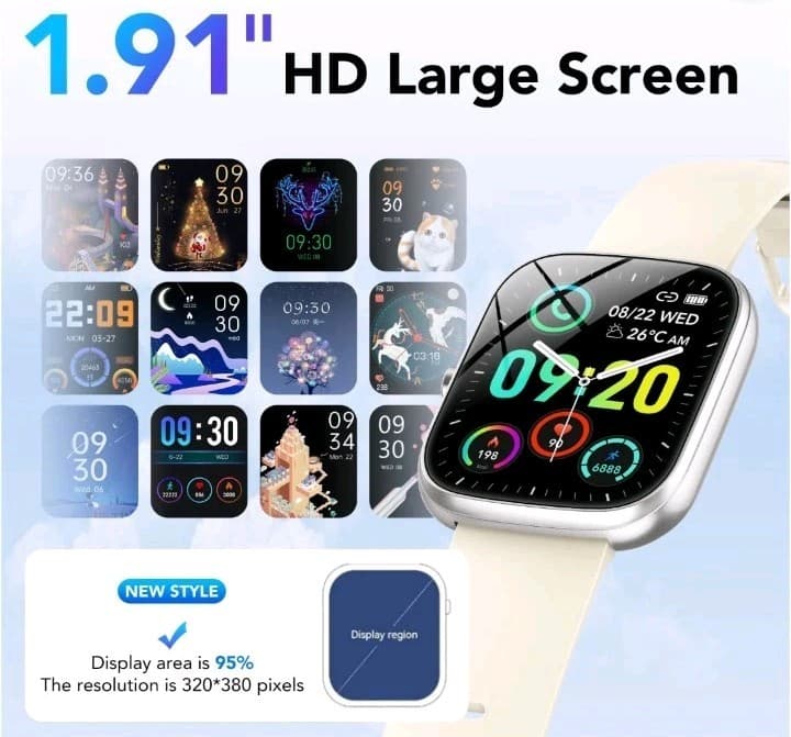 Smart Bracelet 1.91" HD Touch Screen Fitness Tracker Bluetooth Call Beige Band - Thumbnail 9