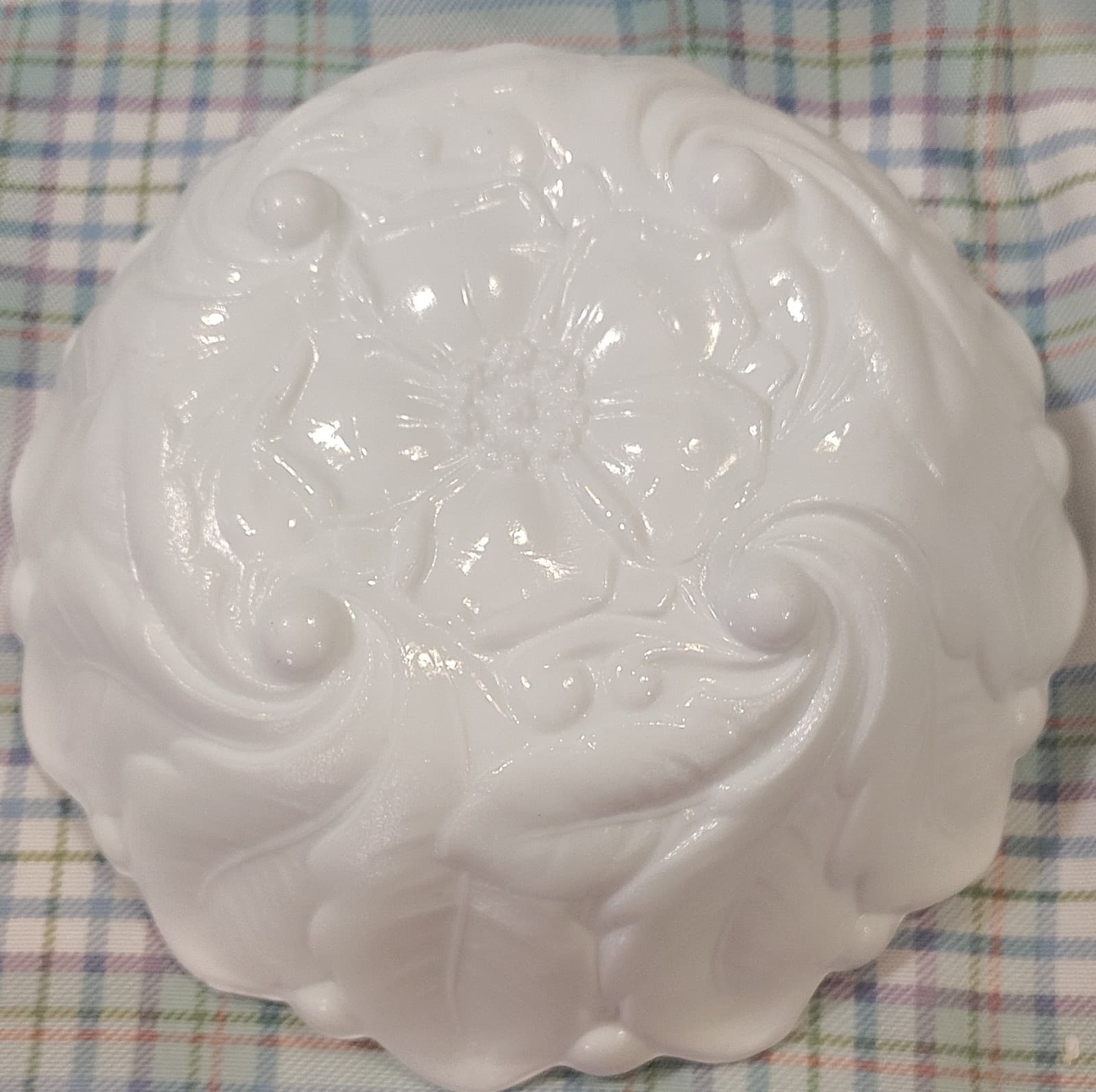 Vintage White Milk Glass Bowl Floral Embossed Pattern Glass 9" Round Decorative