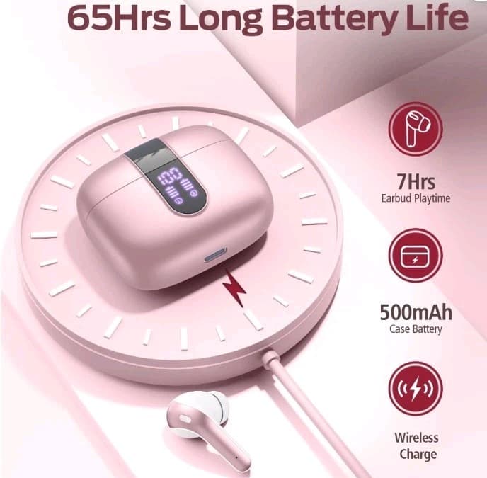 X8 Pink Bluetooth 5.4 Wireless Earbuds Touch Control Dual Display IP7 - Thumbnail 6