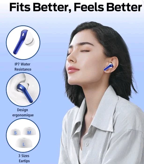 NEW Bluetooth 5.4 Wireless Earbuds Dual Display Touch Control Blue - Thumbnail 8