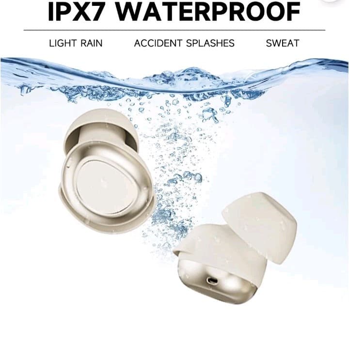Bluetooth Ear-Hook In-Ear Earbuds IPX7 Waterproof Noise Cancel Beige - Thumbnail 5