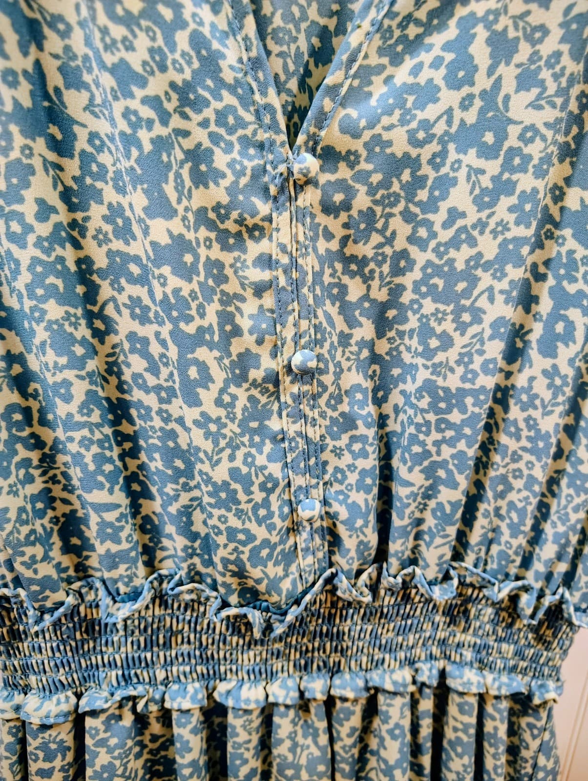 Sienna Sky blue and white floral Smocked Summer dress, Women's Medium - Thumbnail 3