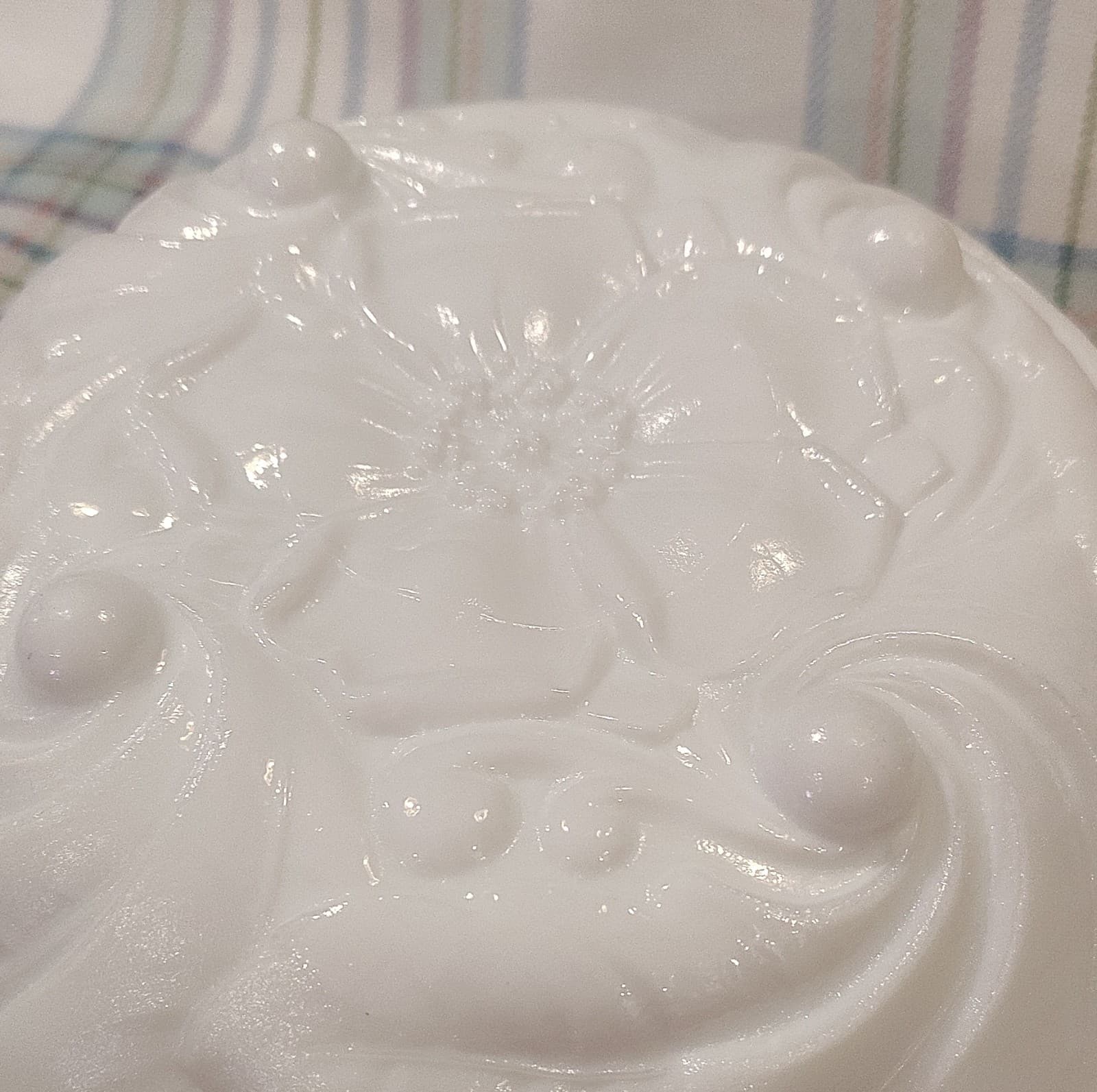 Vintage White Milk Glass Bowl Floral Embossed Pattern Glass 9" Round Decorative - Thumbnail 5
