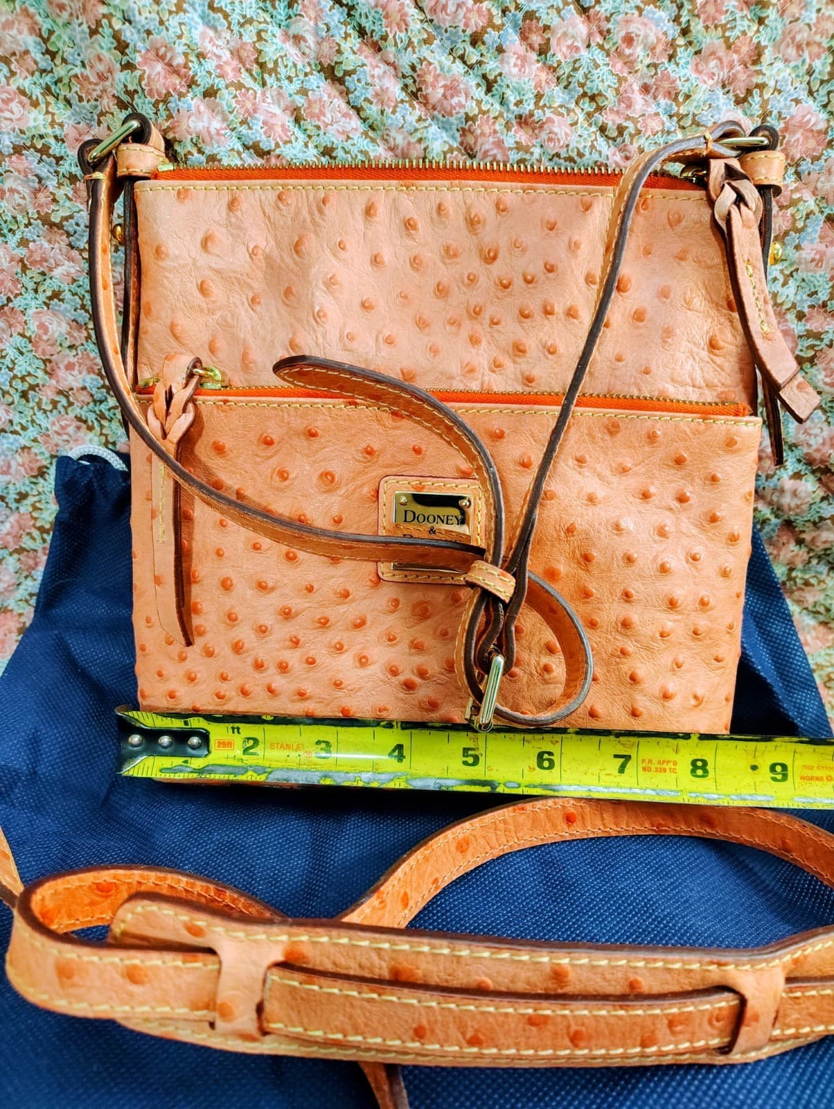 DOONEY & BOURKE Ostrich Leather Double Zip Crossbody Bag, Dust Bag - Thumbnail 10