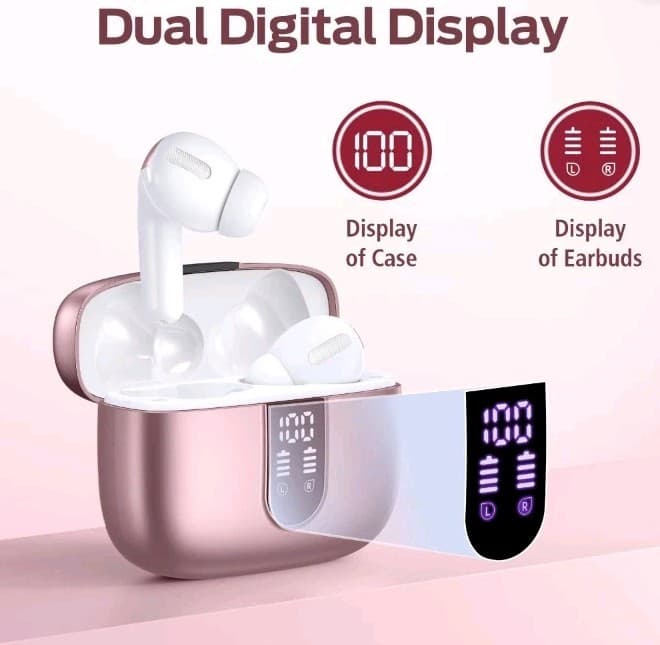 X8 Pink Bluetooth 5.4 Wireless Earbuds Touch Control Dual Display IP7 - Thumbnail 7